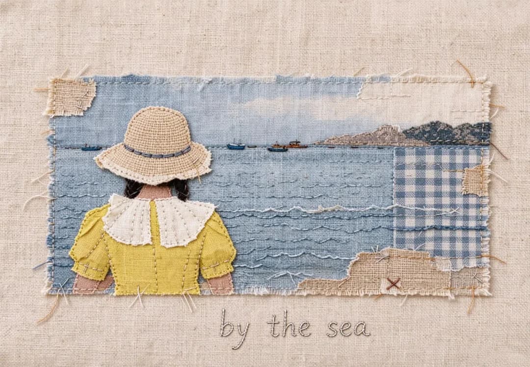 The straw hat and the ruffled collar are cut as separate pieces, so the figure stays readable from behind.