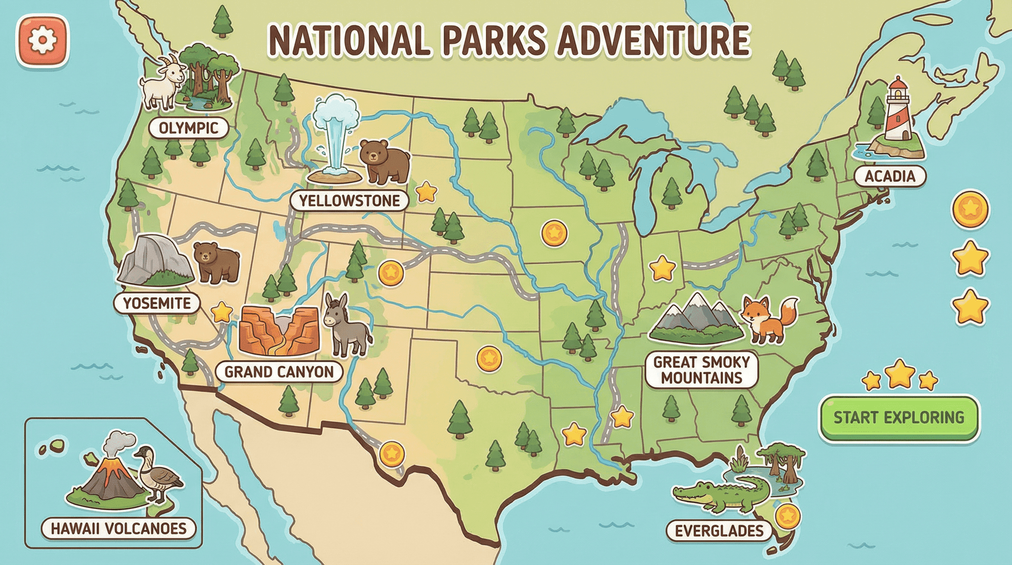 Nano Banana Pro PPT Prompt: Cute educational game map vector illustration
