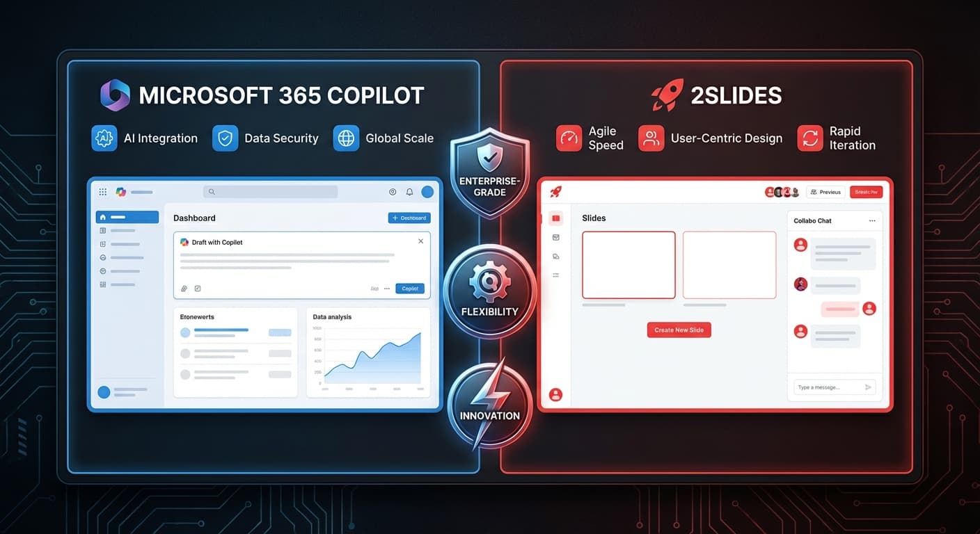 2Slides vs Microsoft Copilot สำหรับ PowerPoint: เปรียบเทียบการสร้างสไลด์ด้วย AI