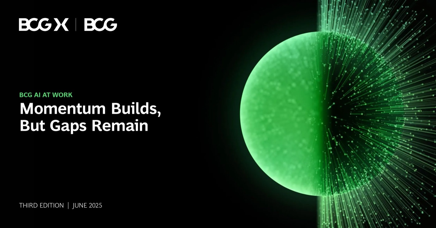BCG AI at Work 2025 reference deck from the 2Slides Gallery, a consulting-style structure reference